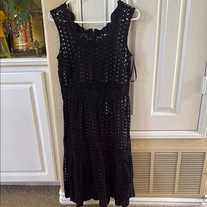 Talbots Black eyelet Sleeveless Scoop Neck Midi evening dress